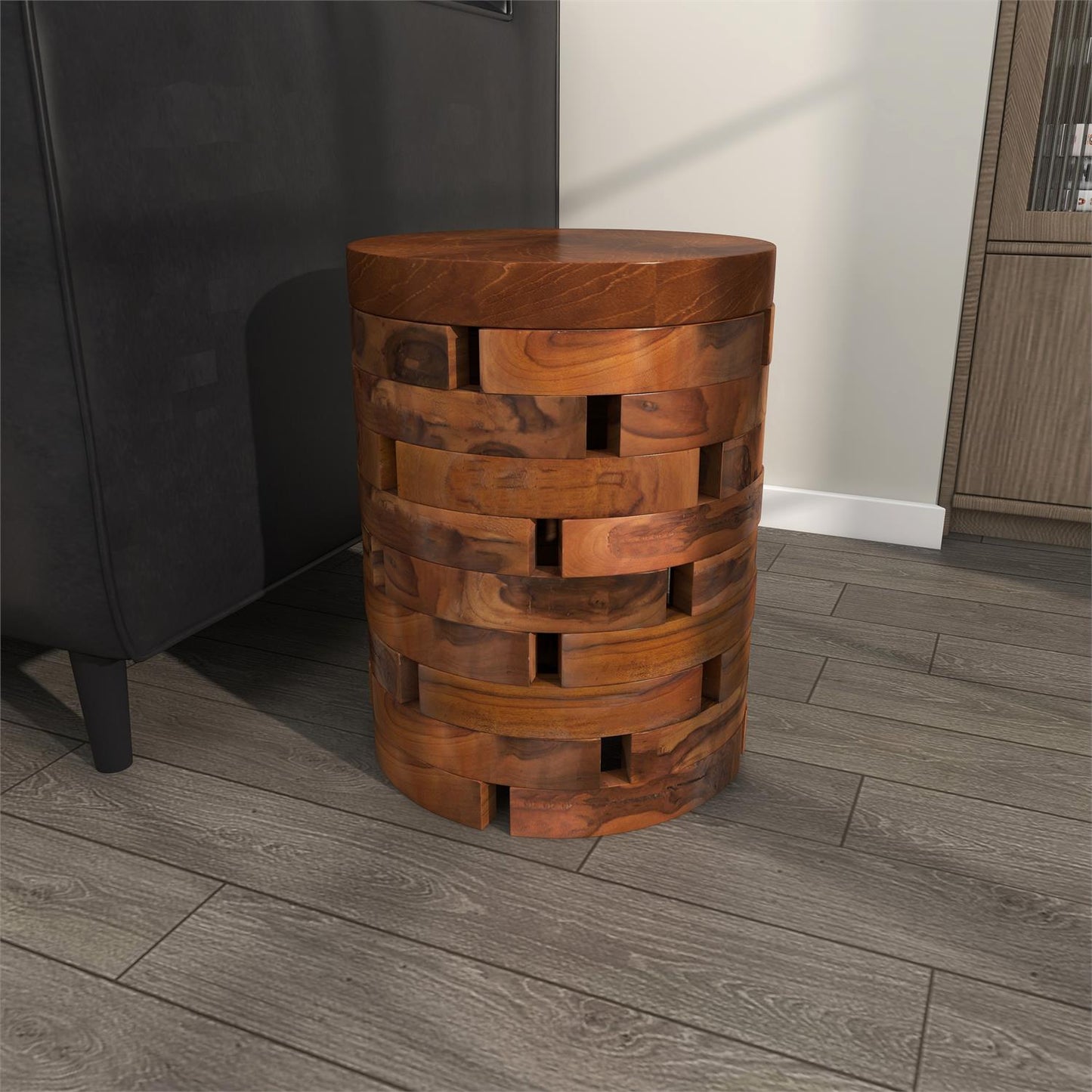 Stacked Teak Wood Accent Table