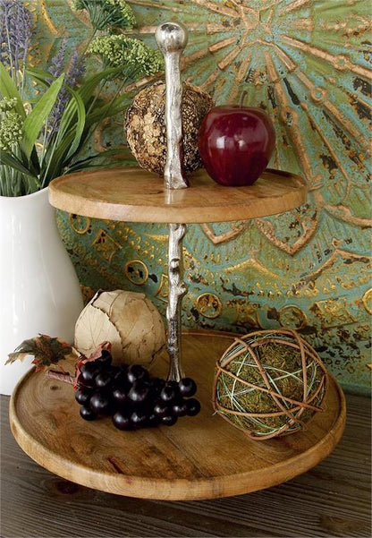 Mango Wood and Aluminum 2 Tiered Server