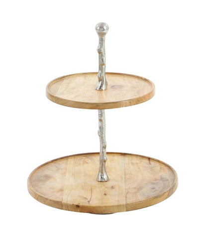 Mango Wood and Aluminum 2 Tiered Server