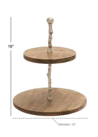 Mango Wood and Aluminum 2 Tiered Server