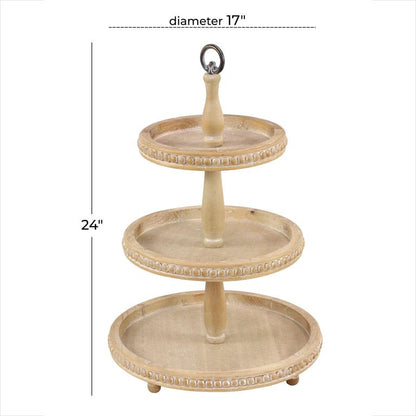Beaded Wood and Metal 3 Tiered Server
