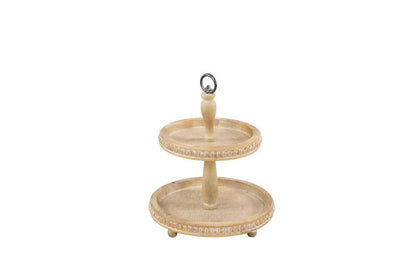 Beaded Wood and Metal 2 Tiered Server