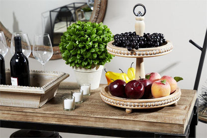 Beaded Wood and Metal 2 Tiered Server