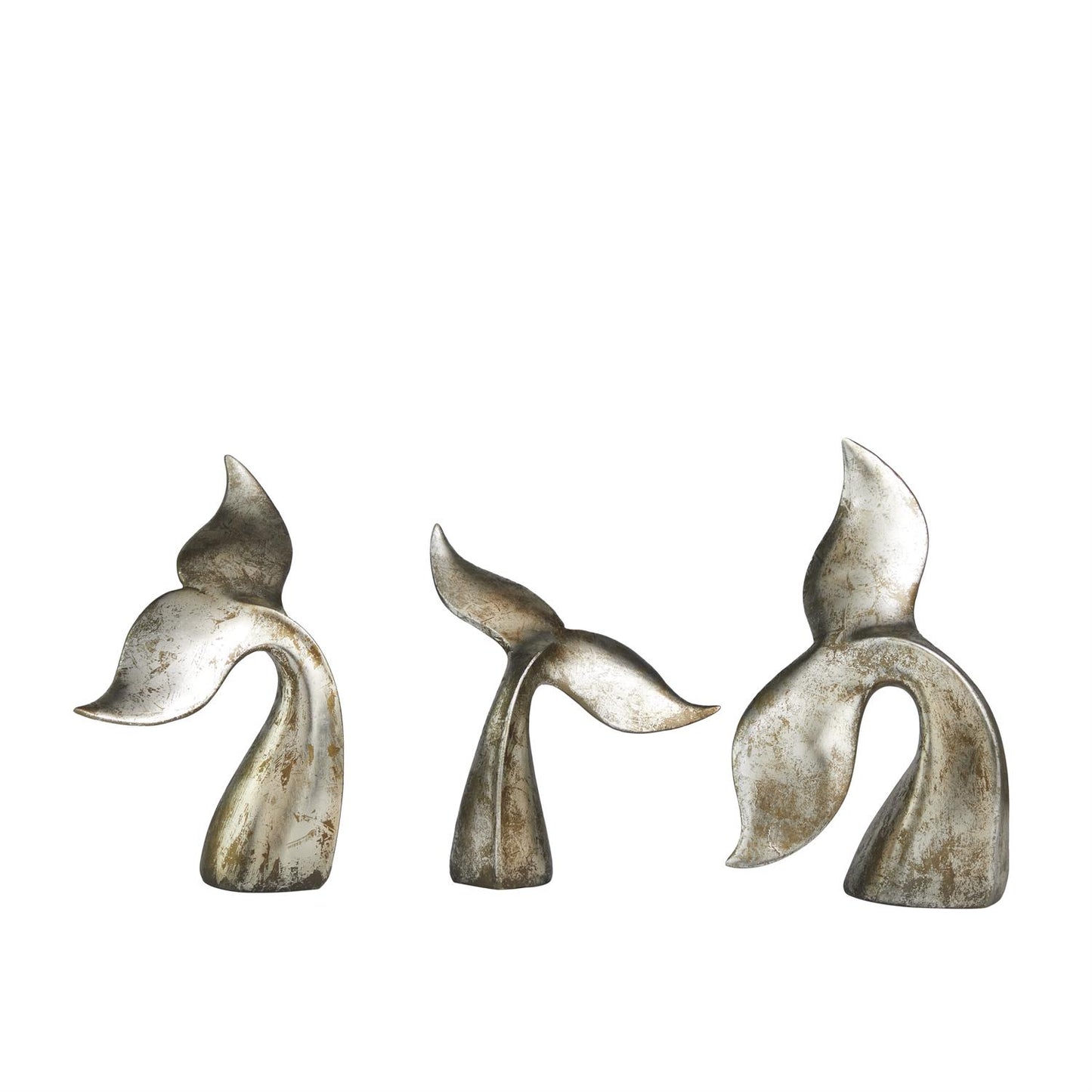 Distressed Silver Whale Tail Sculpture