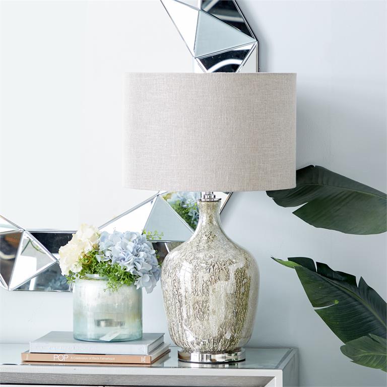 Silver Glass and Metal Table Lamp
