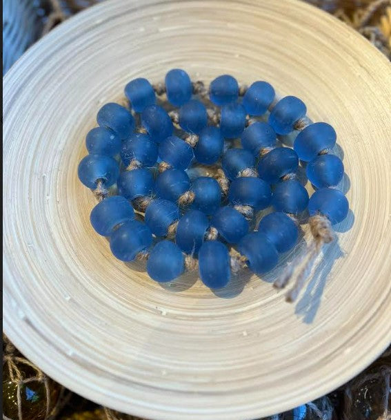 Whitewashed Wood Bead Garland with Jumbo Cobalt Blue Recycled Glass Be –  sonder and wolf
