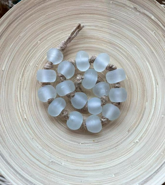Whitewashed Wood Bead Garland with Jumbo Black Recycled Glass Beads