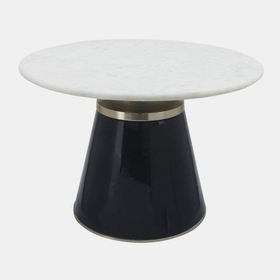 Nebular Tables White Marble Top with Navy Glass Base