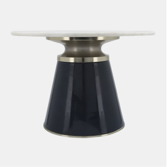 Nebular Tables White Marble Top with Navy Glass Base