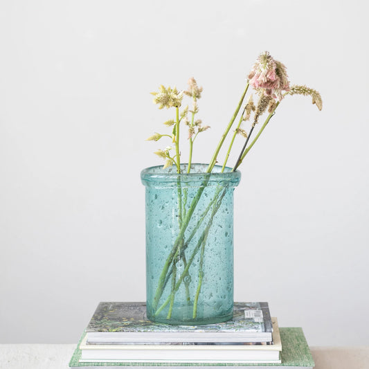 Seeded Glass Vase/Hurricane, Blue